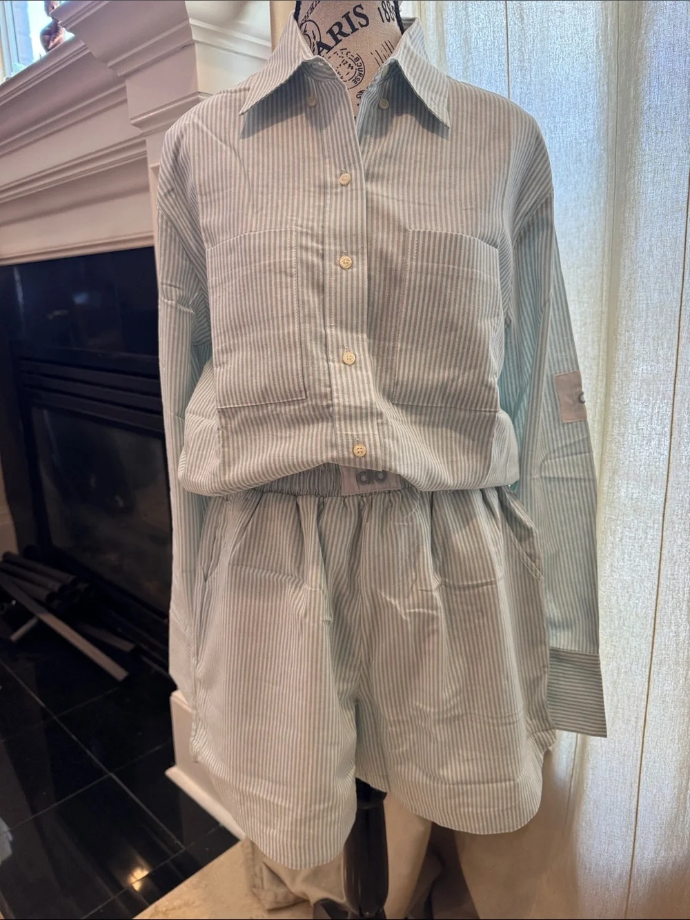 ALO Yoga Mint and White Striped Top with Embroidered Logo.( sets)